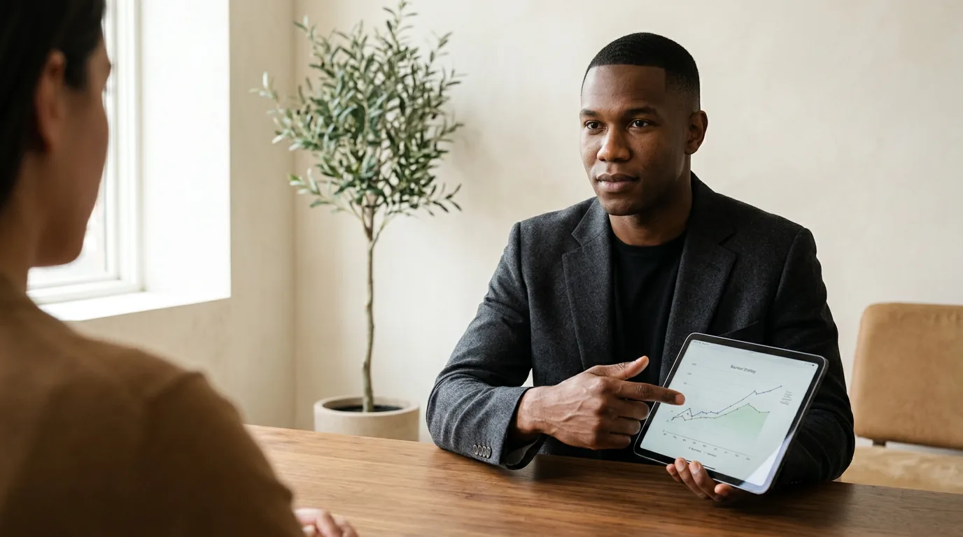A business consultant presenting strategy to a client