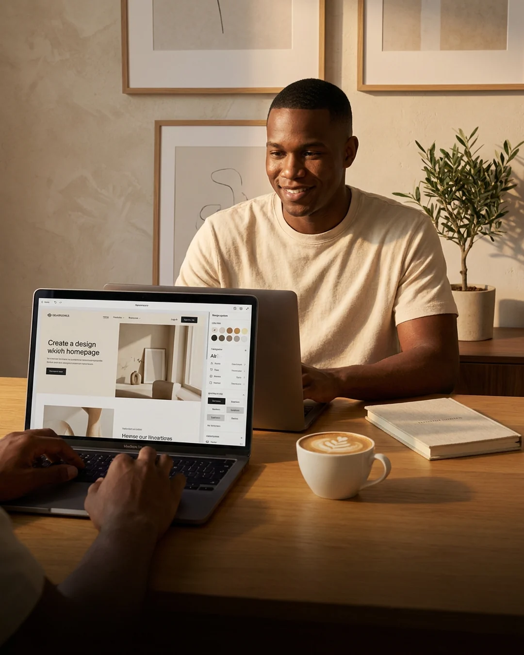 Squarespace designer making updates to a website with a design-system panel on screen