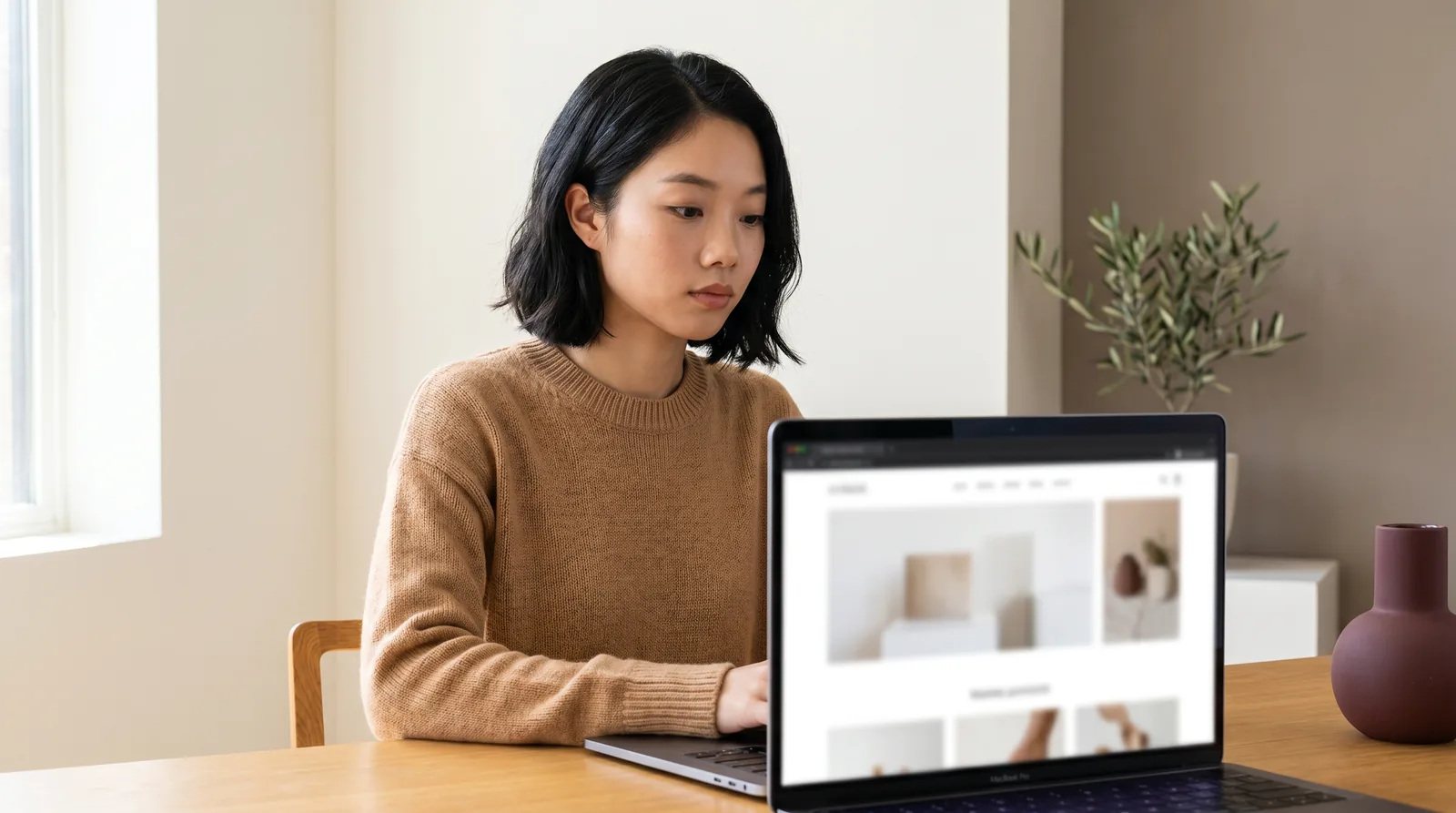 Confident service provider viewing her finished Squarespace website on a laptop