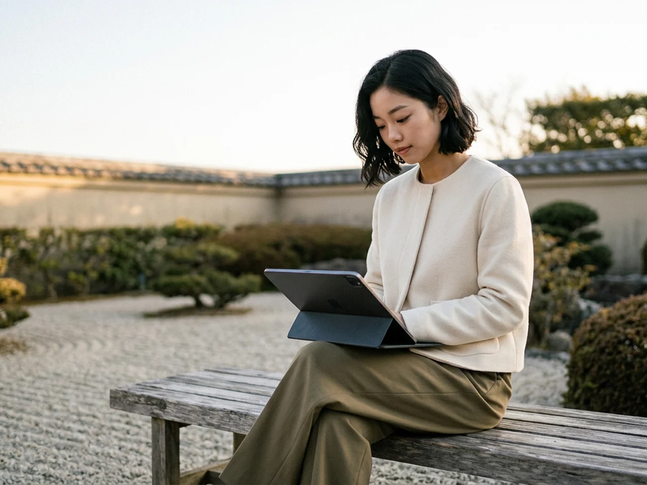Founder checking early campaign results on a laptop by the sea