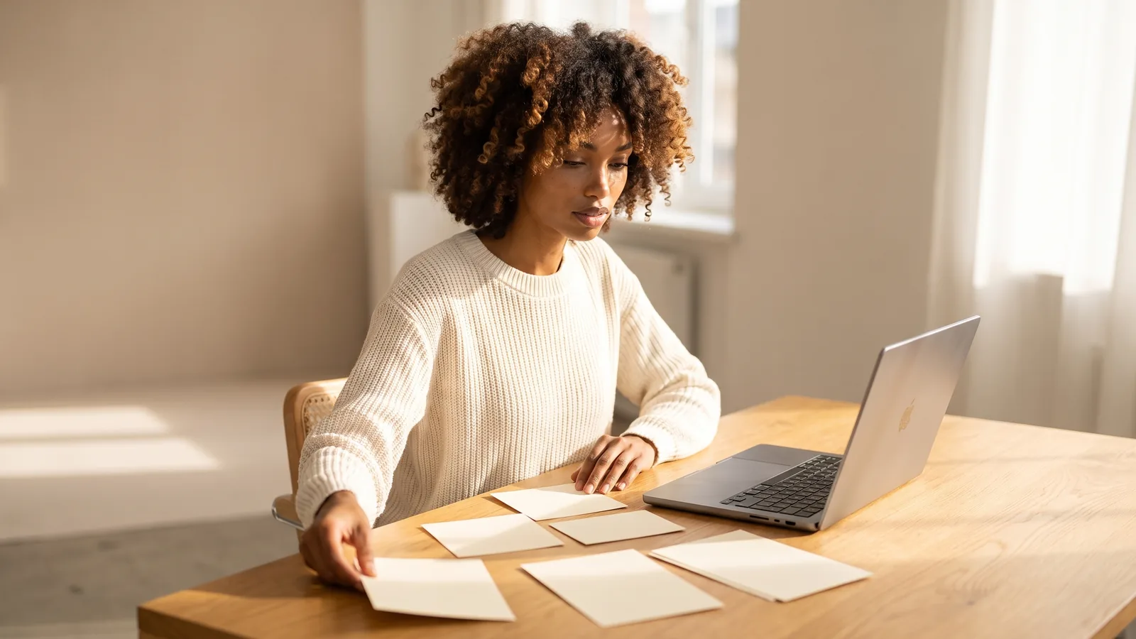A strategist planning a dry-cleaning website with page cards