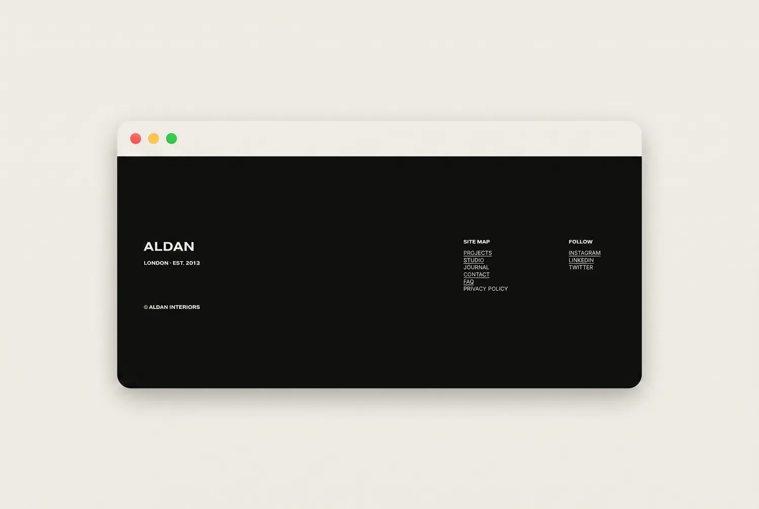 Basalt template footer with complete six-link site navigation