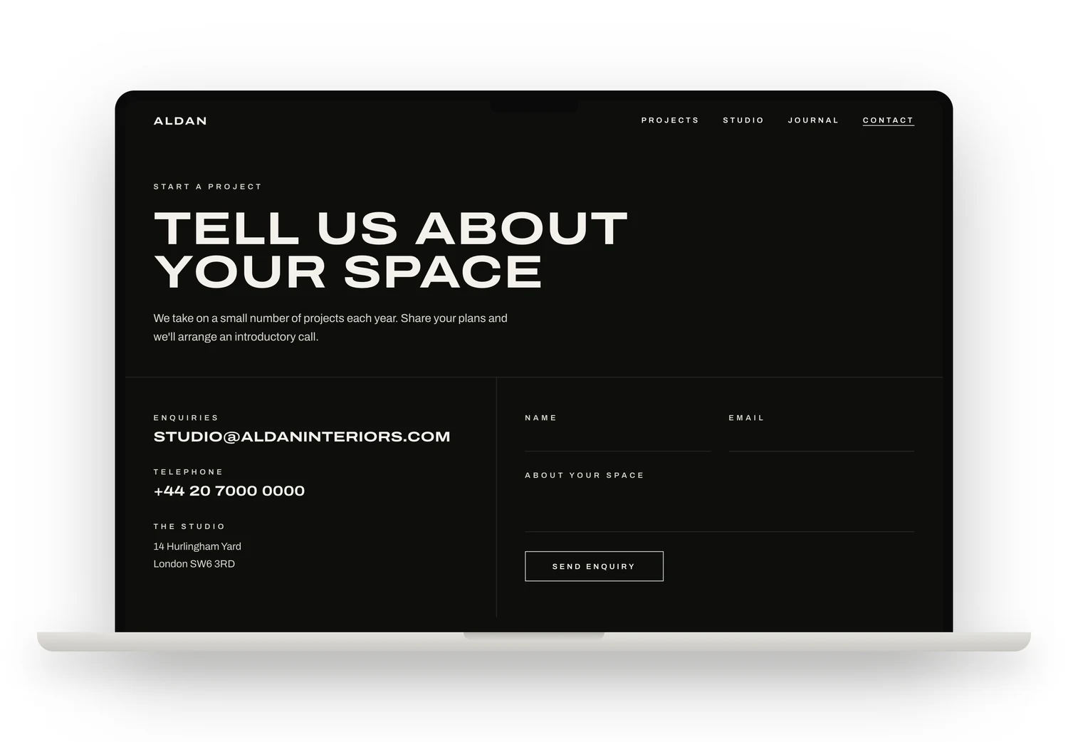 Basalt template contact page on a laptop, with a simple enquiry form