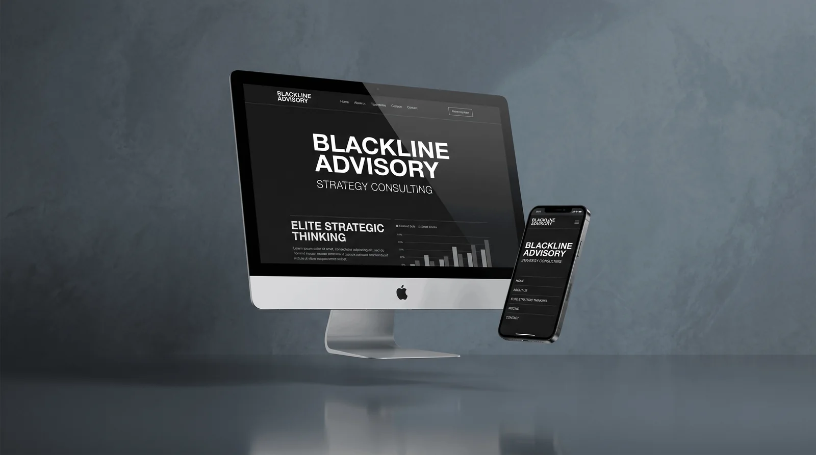 Premium Squarespace website design displayed on a desktop monitor and phone in a warm, minimal studio