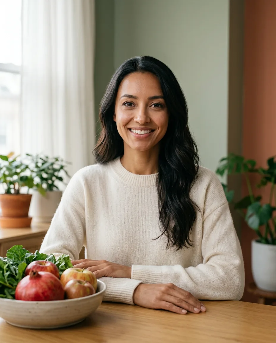 A registered nutritionist in a sunlit consultation space