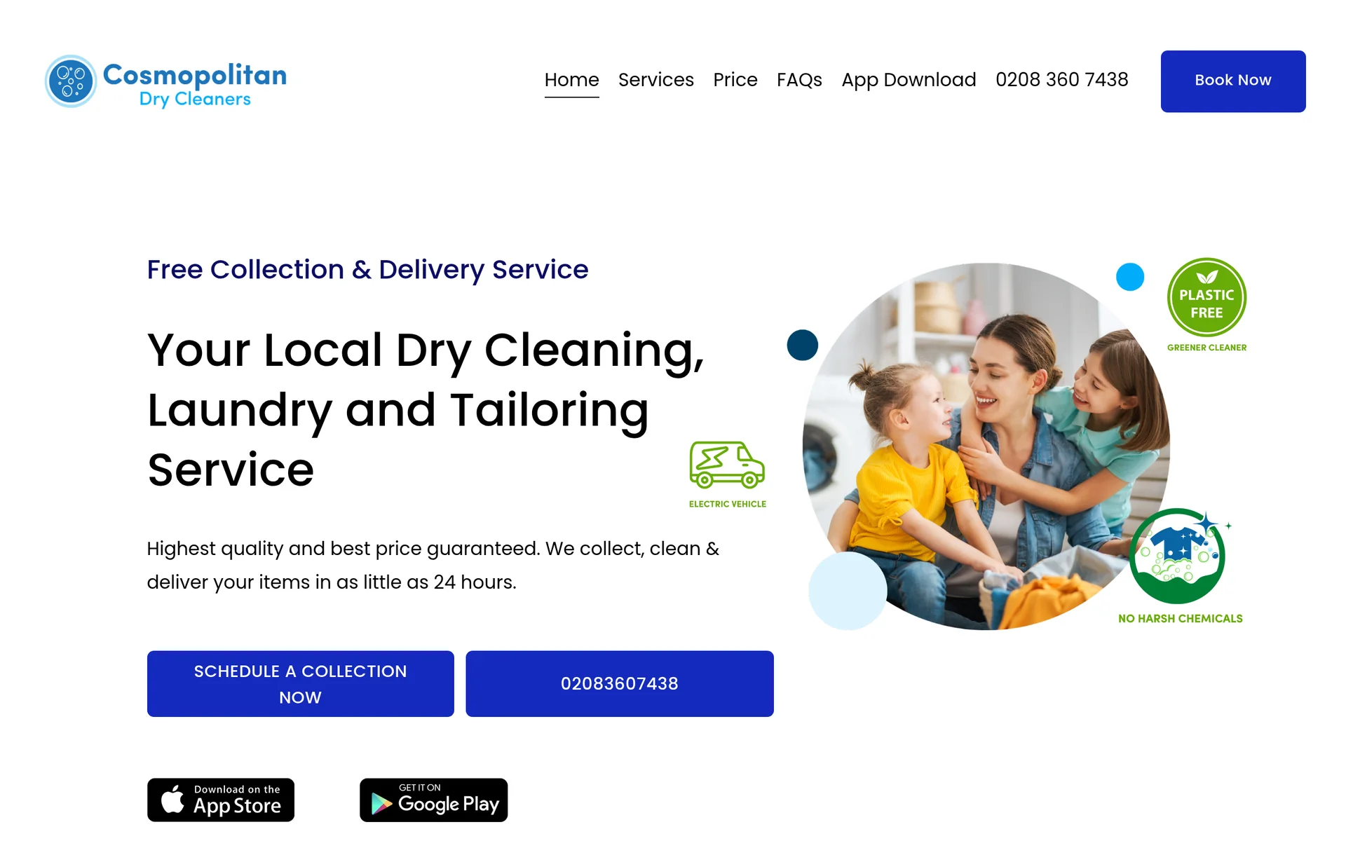 Cosmopolitan Dry Cleaners website screenshot