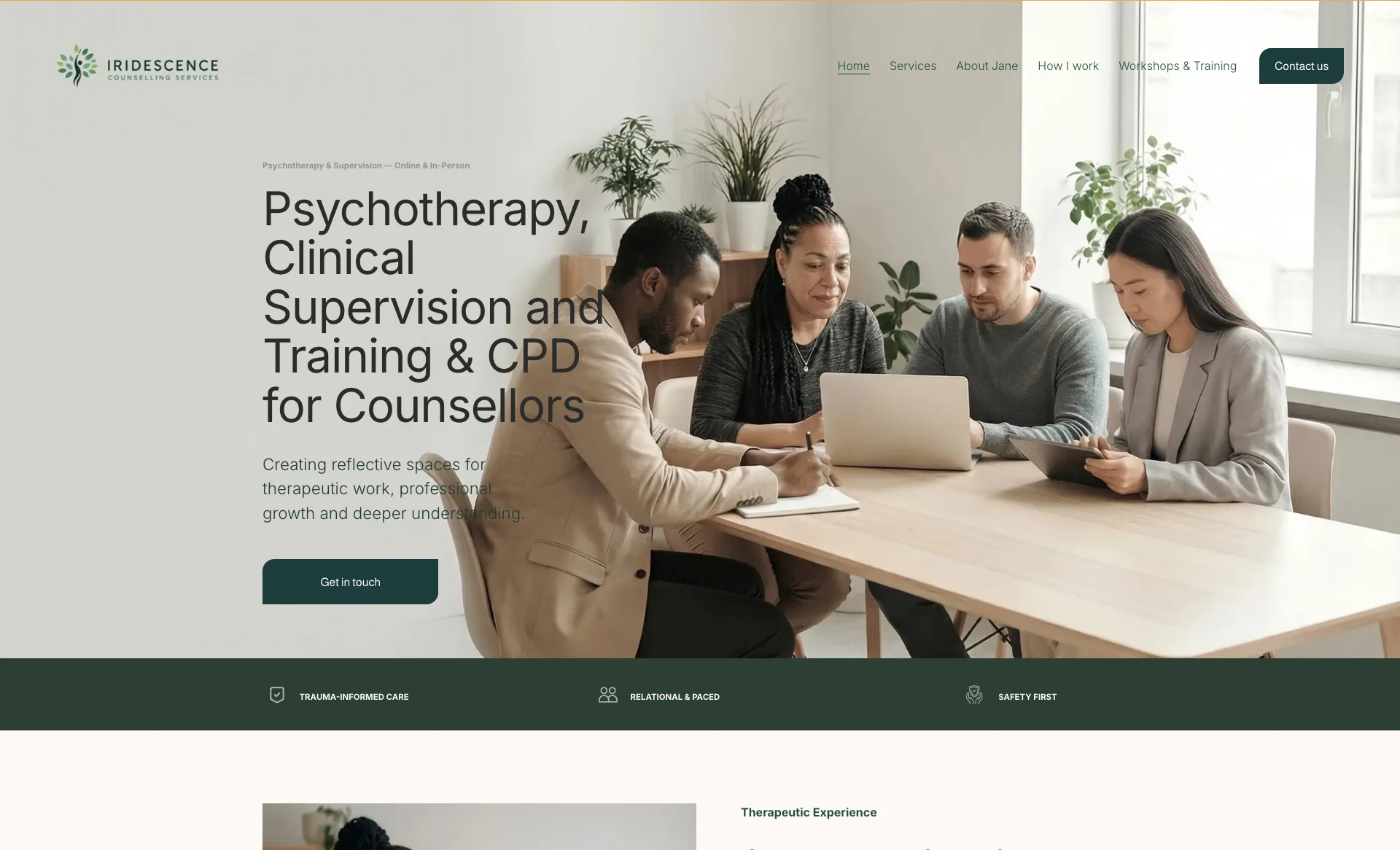 Iridescence Counselling Services Squarespace homepage designed by SQSP Agency