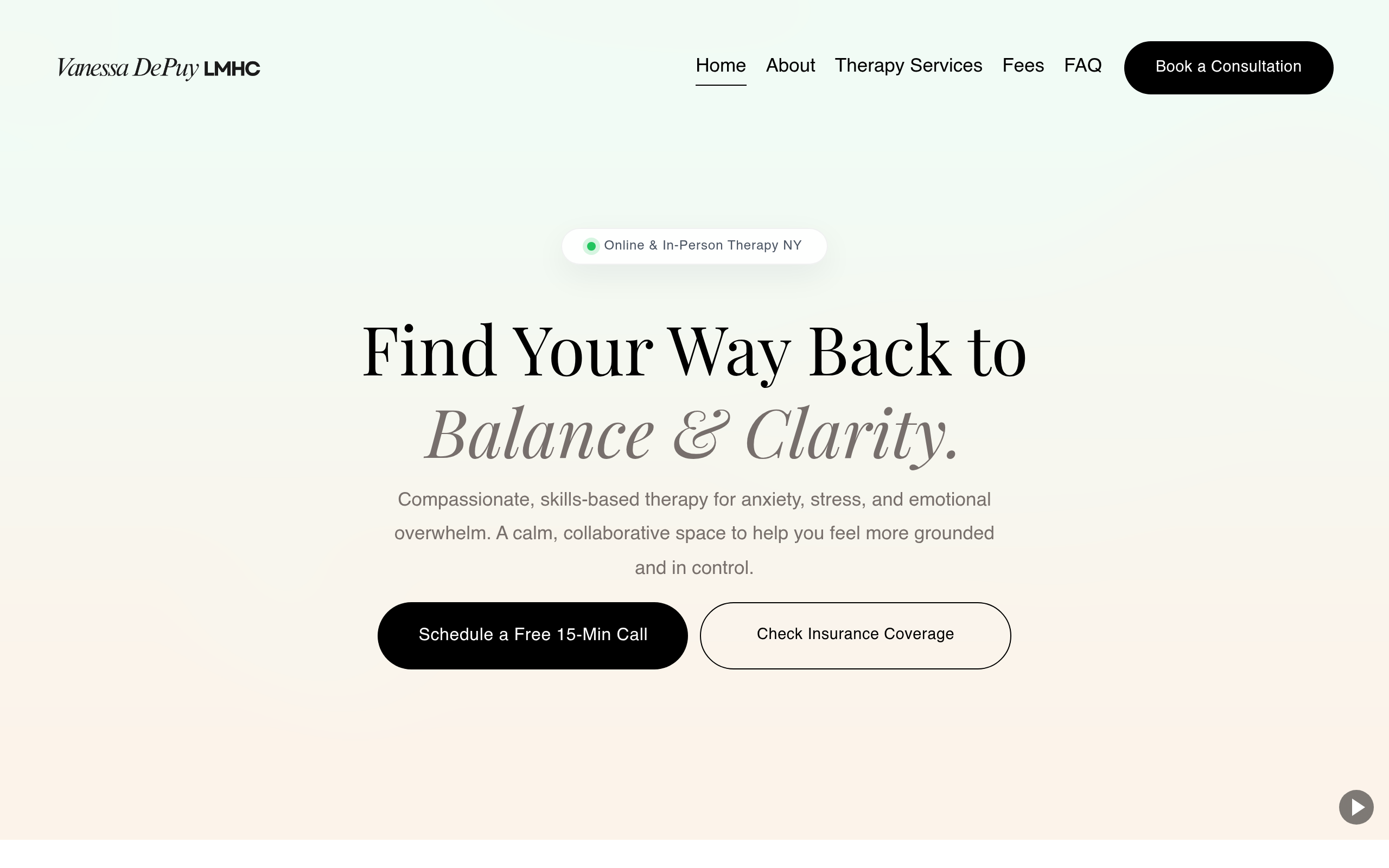 Vanessa Depuy, LMHC website screenshot