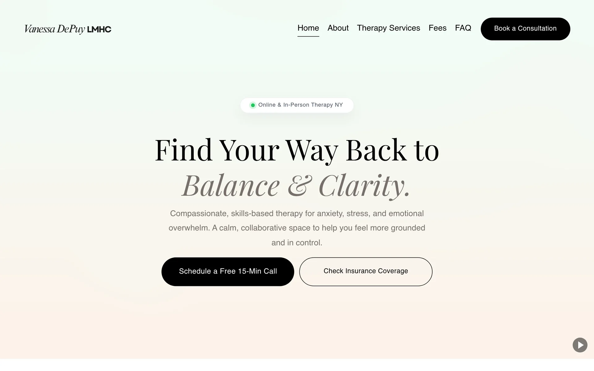 Vanessa Depuy, LMHC website screenshot